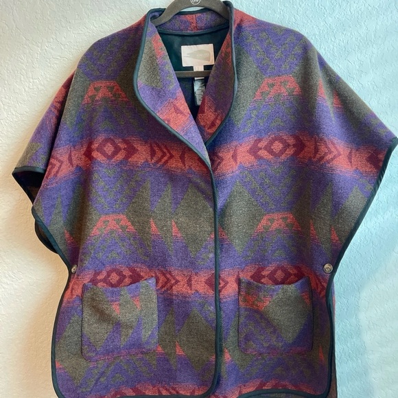 Forever 21 Sweaters - Wool Blend Purple & Brown Aztec Print Poncho Sweater